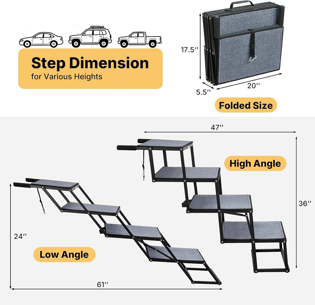 Veehoo Foldable Dog Steps for Car SUV, Large Dogs Car Stairs Extra Wide 20"
