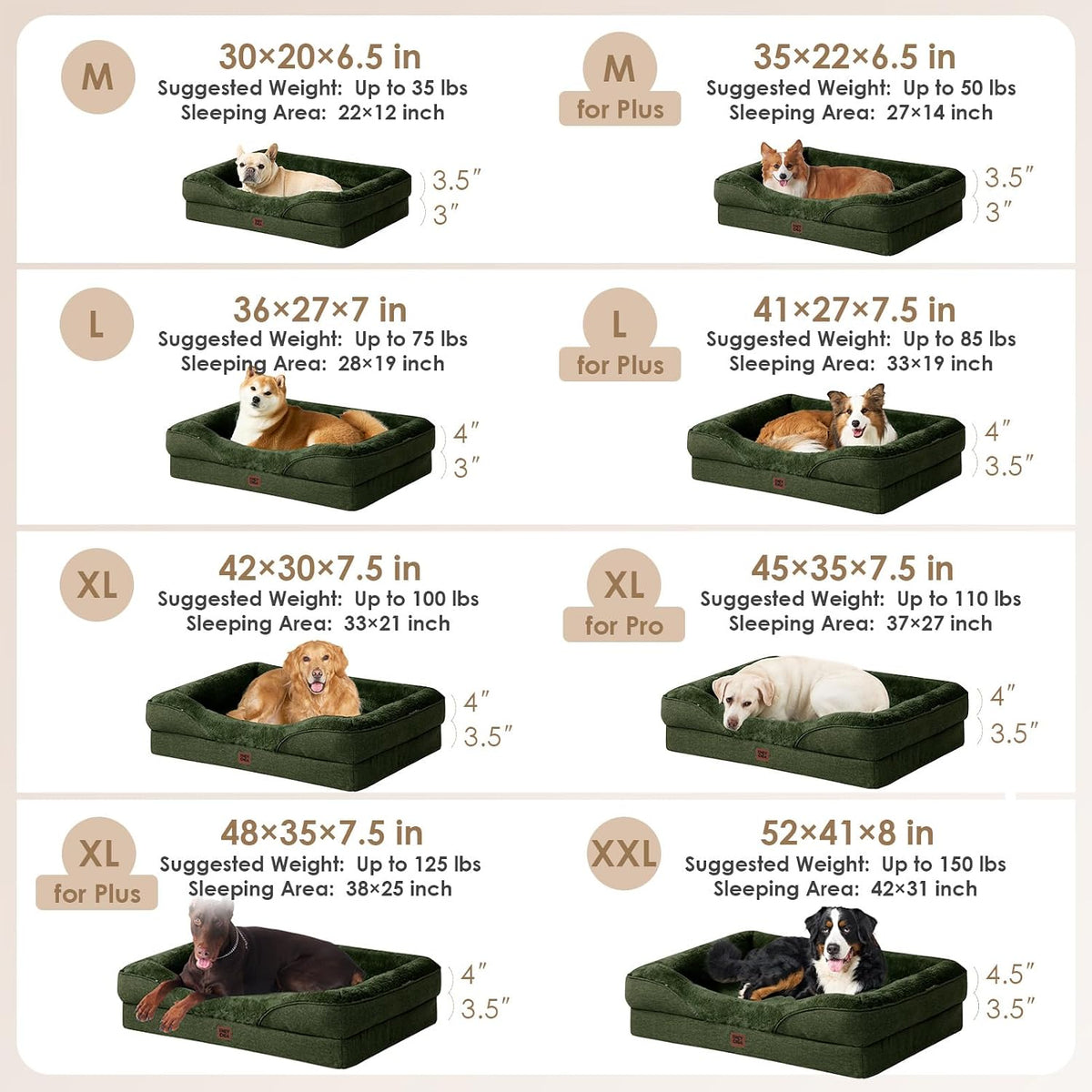 EHEYCIGA Orthopedic Dog Bed for Large Sized Dog, 45x35 Inch Large Memory Foam Dog Couch Bed with Sides, Waterproof Liner & Washable Removable Cover, Bolster Pet Sofa, Dark Green