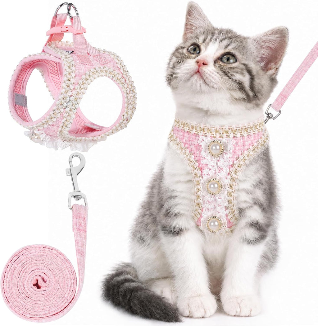 Cat Harness and Leash Set Escape Proof Kitty Harness for Cat Pink XS