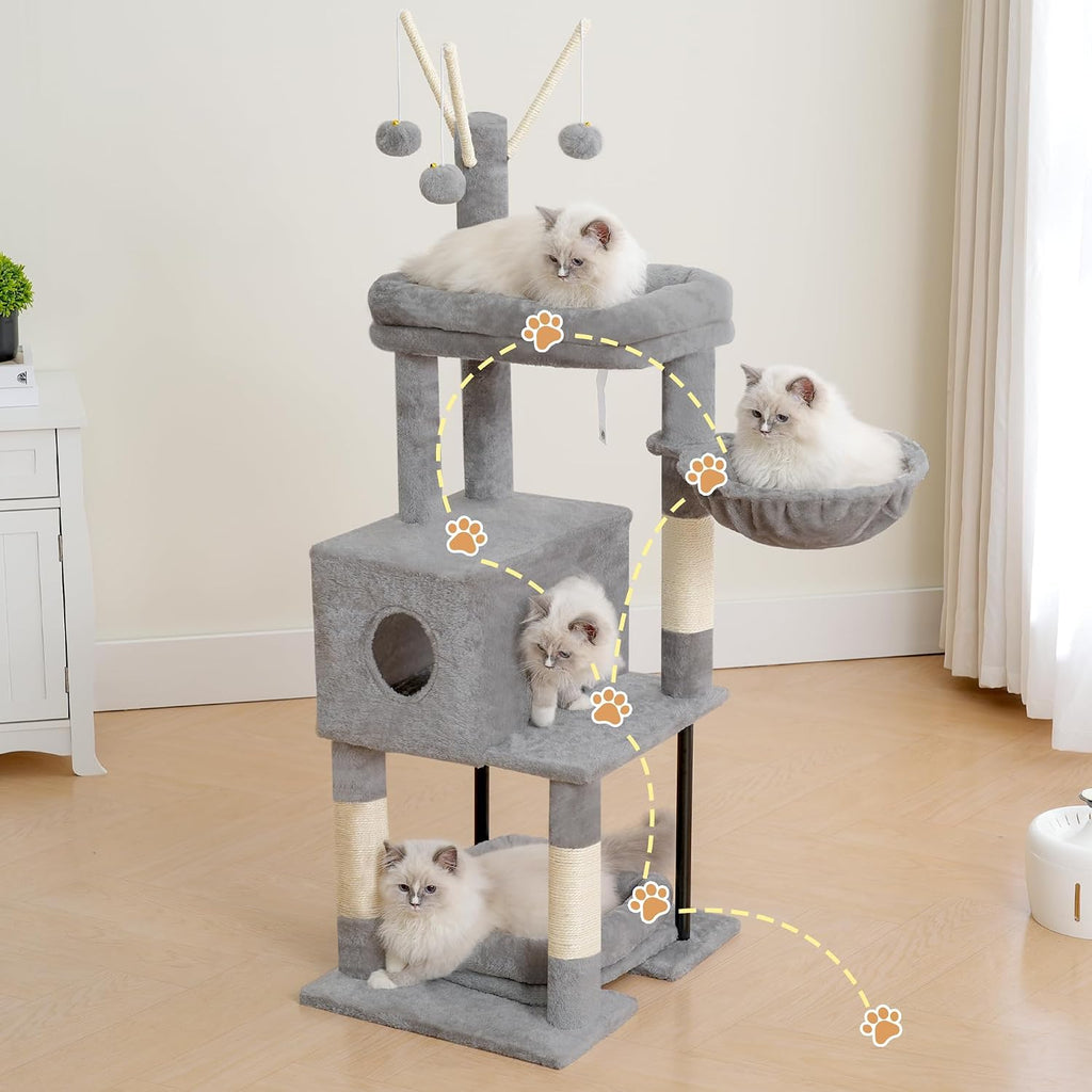 Heybly Cat Tree, 45.3" Cat Tower for Indoor Cats with Large Perch HCT202SW