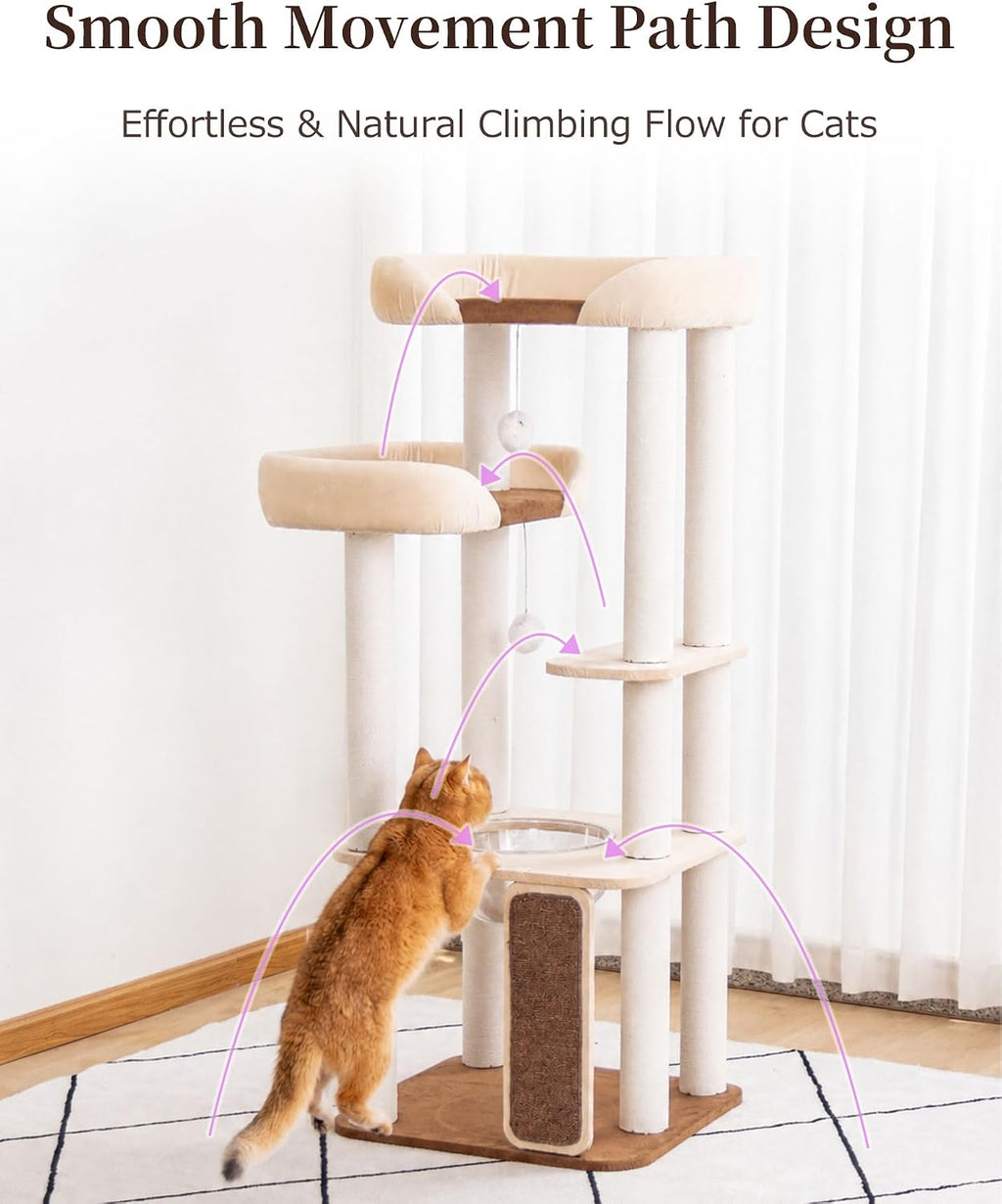 53" Cat Tree Tower for Large Cats, Large Perch & Sisal Board