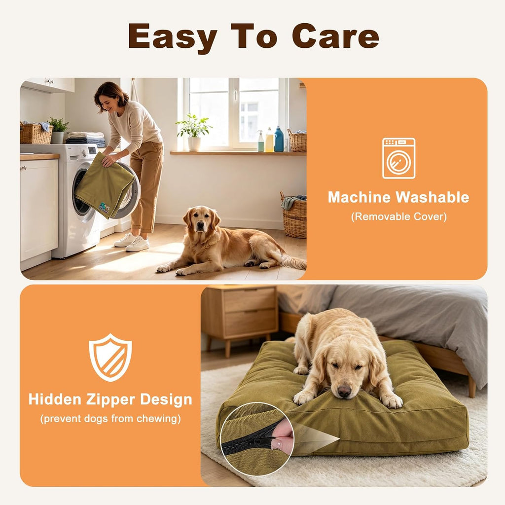 JOEJOY Chew Proof Indestructible Dog Bed for Large Dogs, Heavy Duty Waterproof Canvas Dog Crate Pad with Hidden Zipper & Removable Washable Cover, Brown, 42"x30"