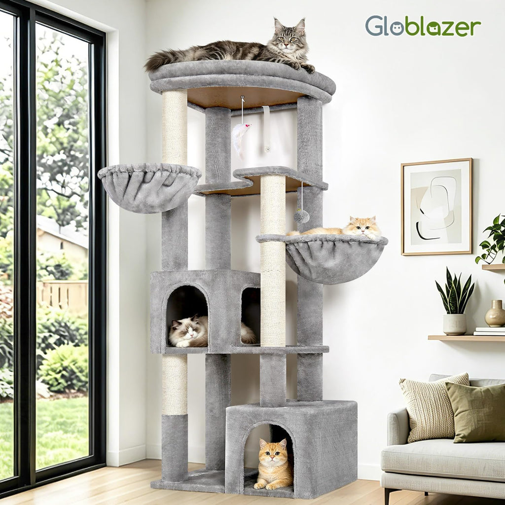 Globlazer C64 Heavy Duty Corner Cat Tree, 64in Large Cat Tower, Light Grey