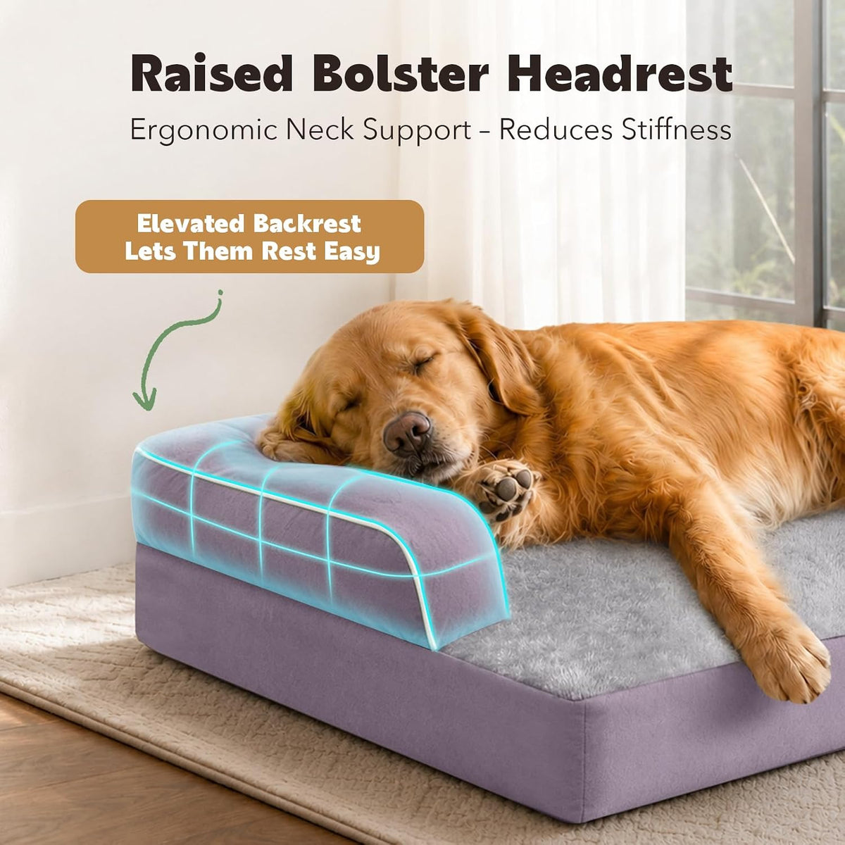 MEKIY XXL Orthopedic Waterproof Dog Bed with Bolster for Extra Large Dogs