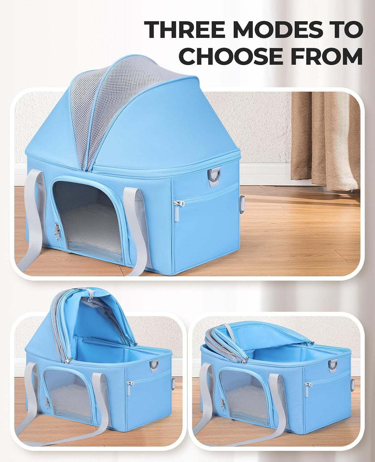 BurgeonNest Top-Expandable Cat Carrier with Semi-Open Canopy for15lbs, Blue