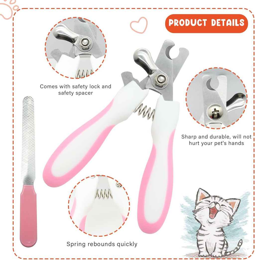 Cat Grooming Kit Set with Pet Shedding Slicker Brush Nail Clipper Trimmer Pet Massage Bath Glove Flea Comb for Bunny Puppy Kitten Guinea Pig Chinchilla Ferret Small Animals (Red, Pink)