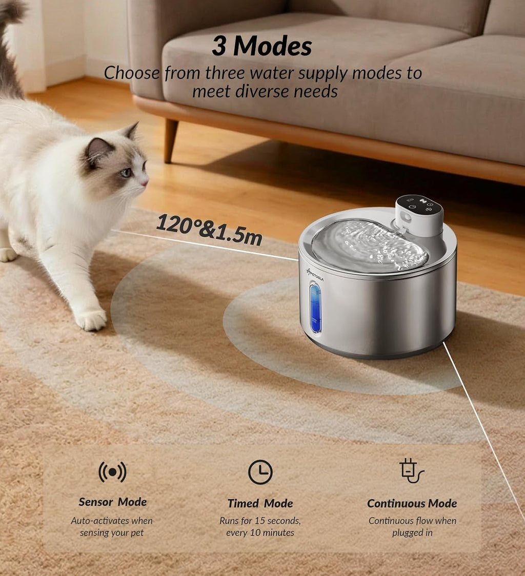 Cat Water Fountain Stainless Steel,135fl-oz/4L,Wireless Cat Fountain