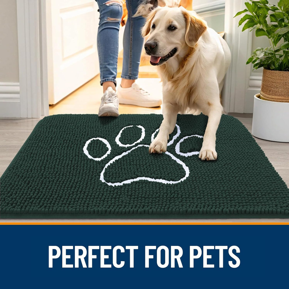 OLANLY Dog Door Mat for Muddy Paws 40x32, Paw Print Design Chenille Mud Mat