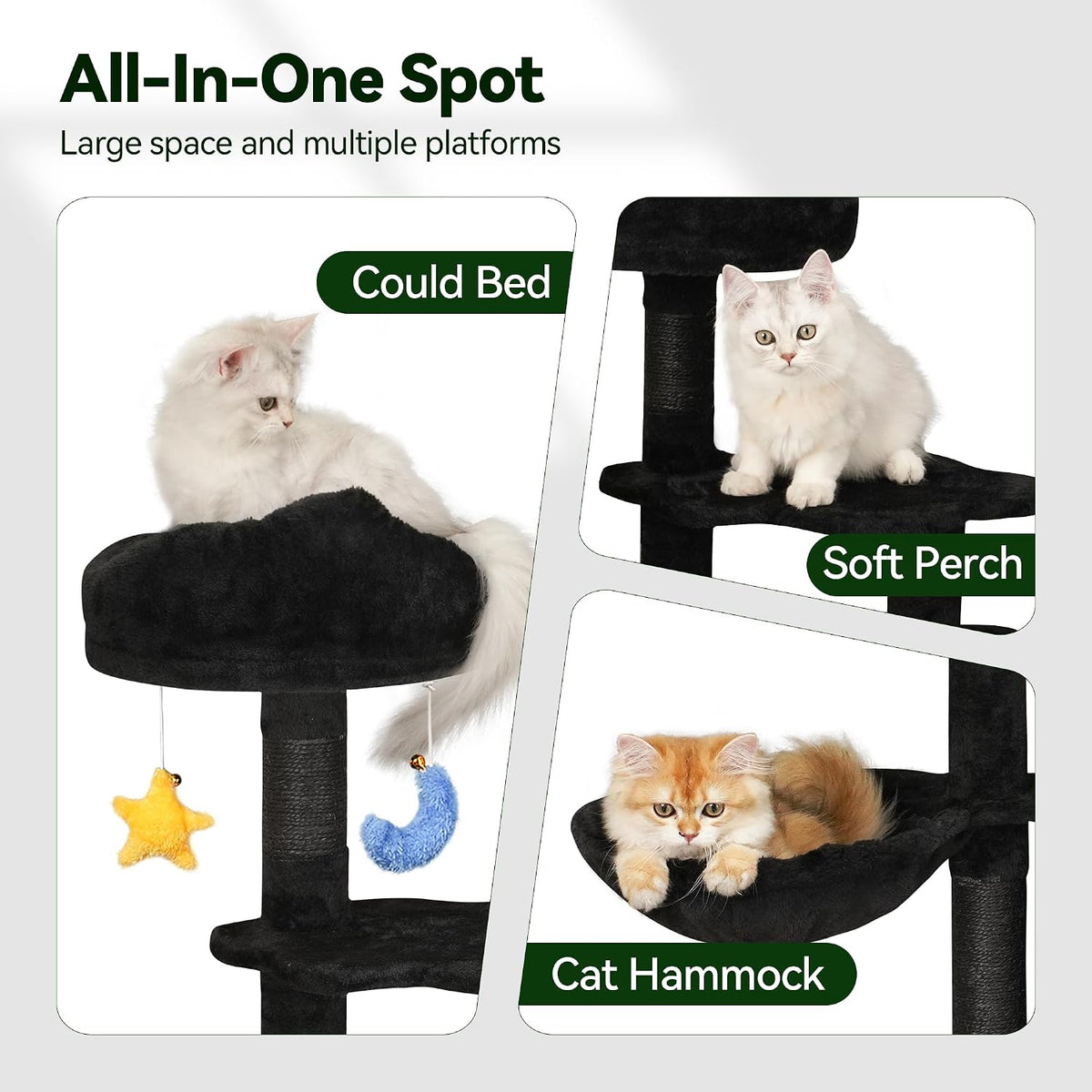 Meecal Gothic Black Cat Tree for Indoor Kittens & Small Cats Under 6 Months 9lbs, 43-Inch Cute Cat Tower with Scratching Post, Cat Condos, Cozy Hammock, Unique Perch & Dangling Toy