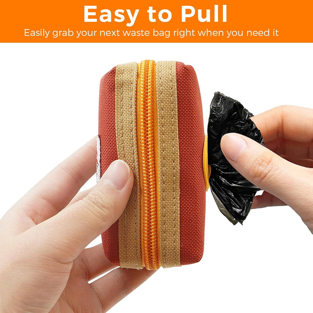 Dog Poop Bag Holder Zippered Pouch, Portable Dog Poop Bag Dispenser with 1 Metal Clip, Fashion Color Matching Canvas Waste Bag Holder for Leashes - Blue & Brown