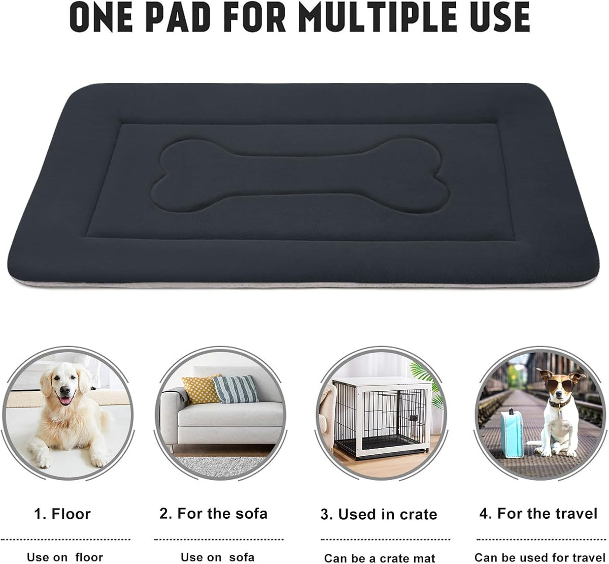 Dog Bed Soft Dog Crate Pad Mat for Medium/Large Dogs, 36 in Non-Slip Bottom Washable Dog Sleeping Mattress Pet Beds Cat Bed Kennel Pad, Dark Blue Gray