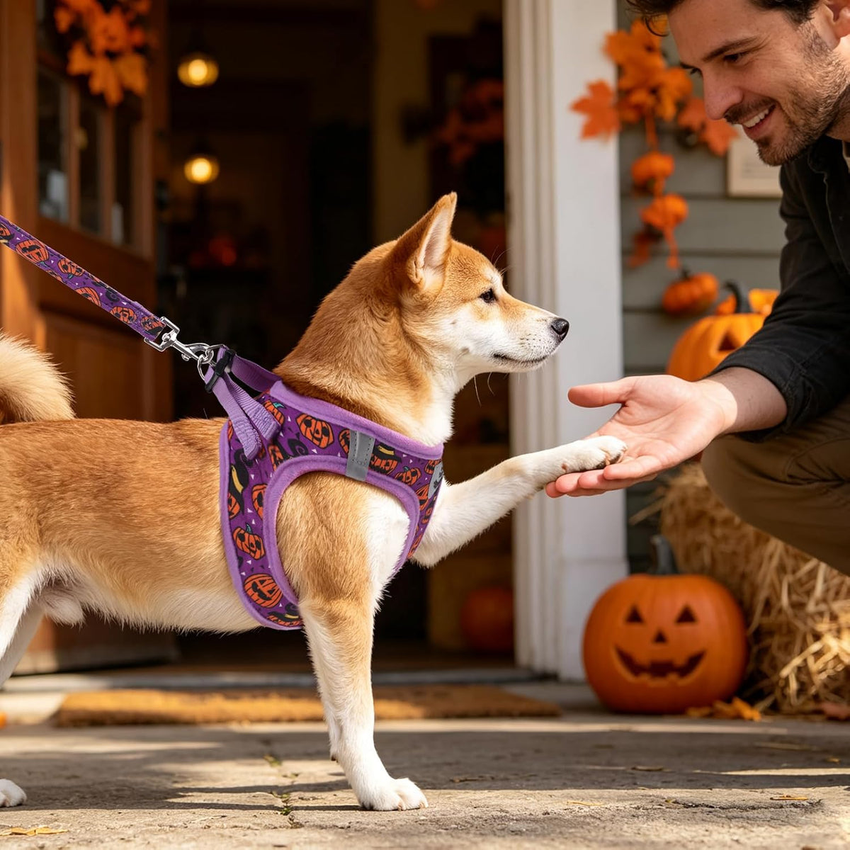 SCENEREAL Halloween Small Dog Harness Collar and Leash Set, Step-in No Pull