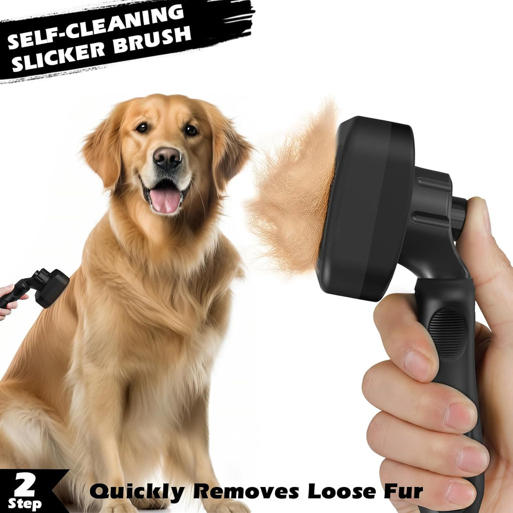 Professional 3PCS Self Cleaning Slicker Brush & Pet Grooming Rake & Flea Comb for Dogs,Cats and Horses | Double-Sided Dematting Comb & Skin Friendly Deshedding Grooming Tool | Pet Supplies