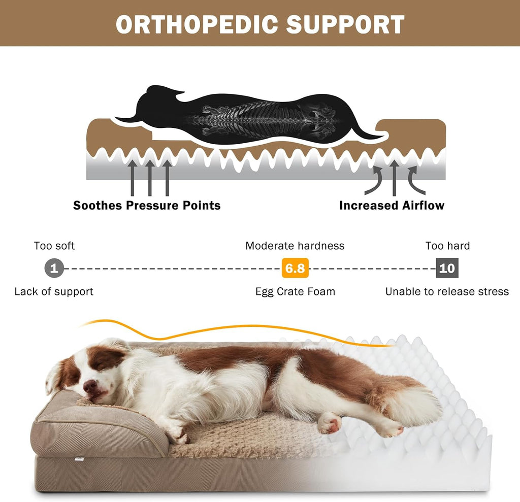 INVENHO L Plus Orthopedic Dog Bed for Large Dogs, Washable Dog Sofa with Egg-Crate Foam, Waterproof Lining and Non-Skid Bottom