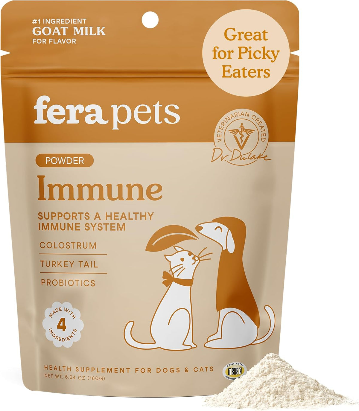 Fera Pets Cat & Dog Immune Support - Goat Milk Powder Topper, 60 TSP