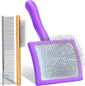 OZYGIFT 3-in-1 Long Pin Slicker Brush Set, Pet Grooming Kit, Purple