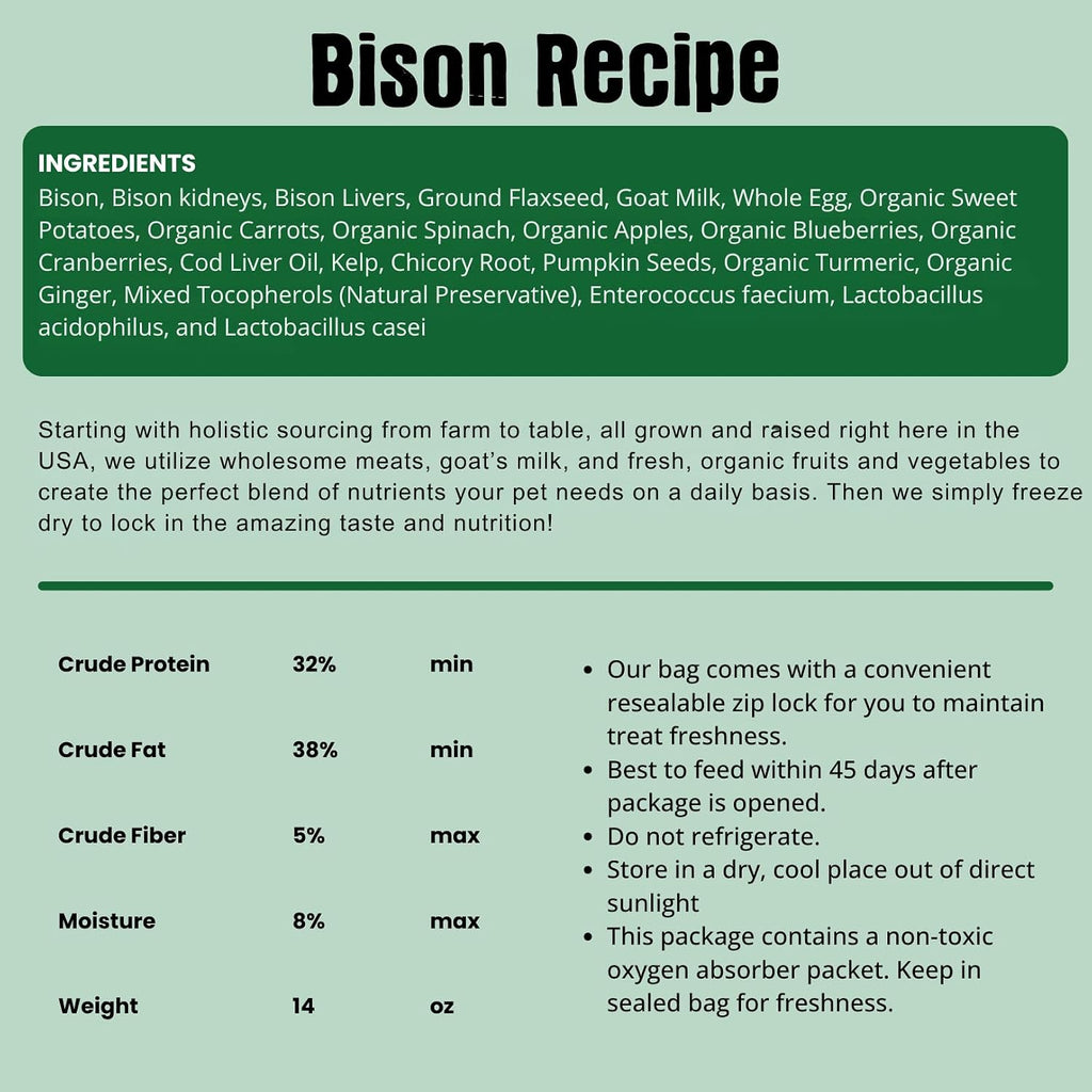 Shepherd Boy Farms Freeze Dried Bison Dog Food, Complete Meal or Mixer 14oz