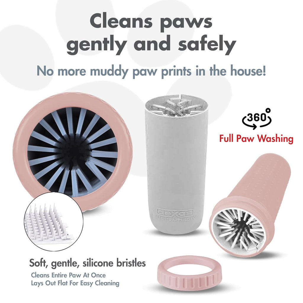 Dexas MudBuster Large Dog Paw Cleaner, Blush, Fits 2.5"-3.5" Wide Paws, Gentle Silicone Bristles for Quick, Easy Cleaning