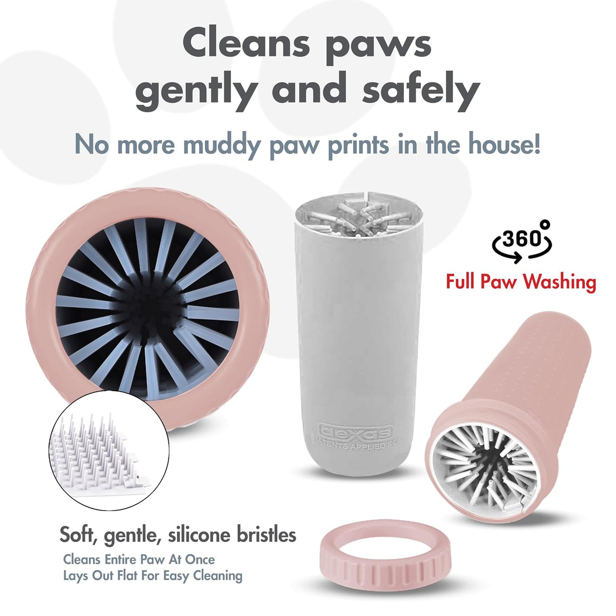 Dexas MudBuster Large Dog Paw Cleaner, Blush, Fits 2.5"-3.5" Wide Paws, Gentle Silicone Bristles for Quick, Easy Cleaning