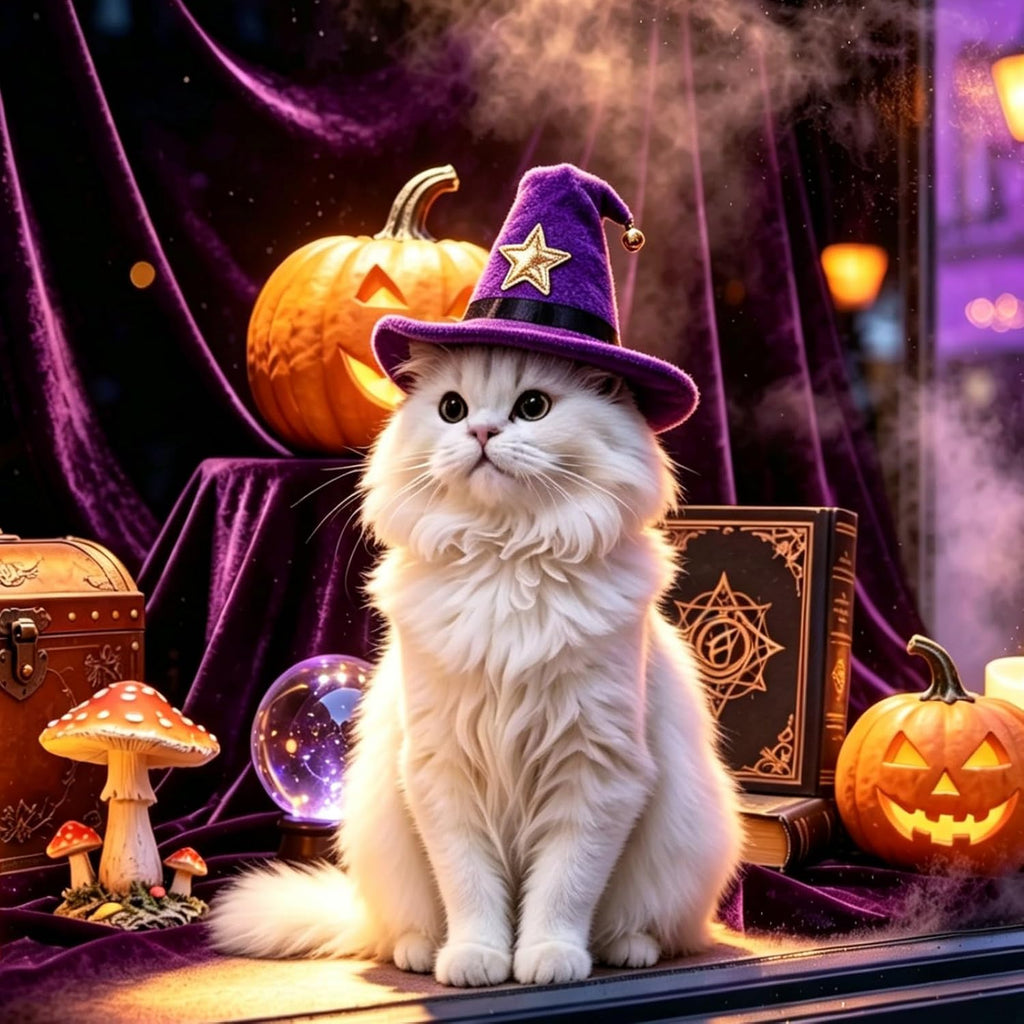 NAMSAN Pet Witch Costume for Cats Small Dogs Rabbits, Halloween Cat Wizard Hat, Small Dog Witch Hat, Halloween Cat Sorcerer Outfit for Holiday Party Cosplay Statue Decoration