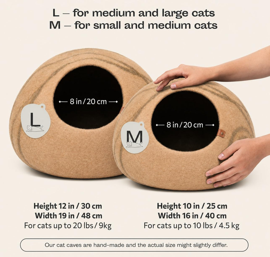 MEOWFIA Cat Cave - New Zealand Wool Bed for Indoor Cats (Beige)