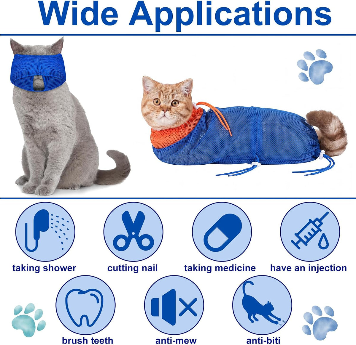 9 Pcs Cat Bathing Bag Set Cat Shower Bag, Navy Blue