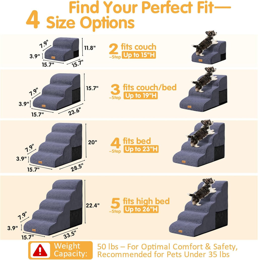 Topmart High Density Foam Dog Steps 5 Tiers, Extra Wide Deep Pet Steps