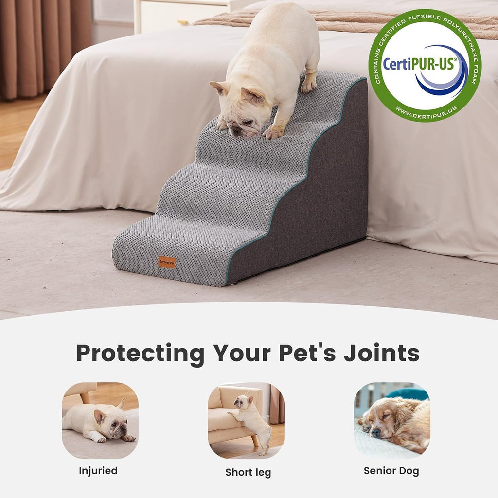 Gardner Pet 4-Step Dog Stairs for Small Dogs 18.5" H, Curved 4-Step Pet Stairs, Dog Steps for High Bed (18-20 in), Couch with Durable Non-Slip Waterproof Fabric Cover and CertiPUR-US Certified Foam
