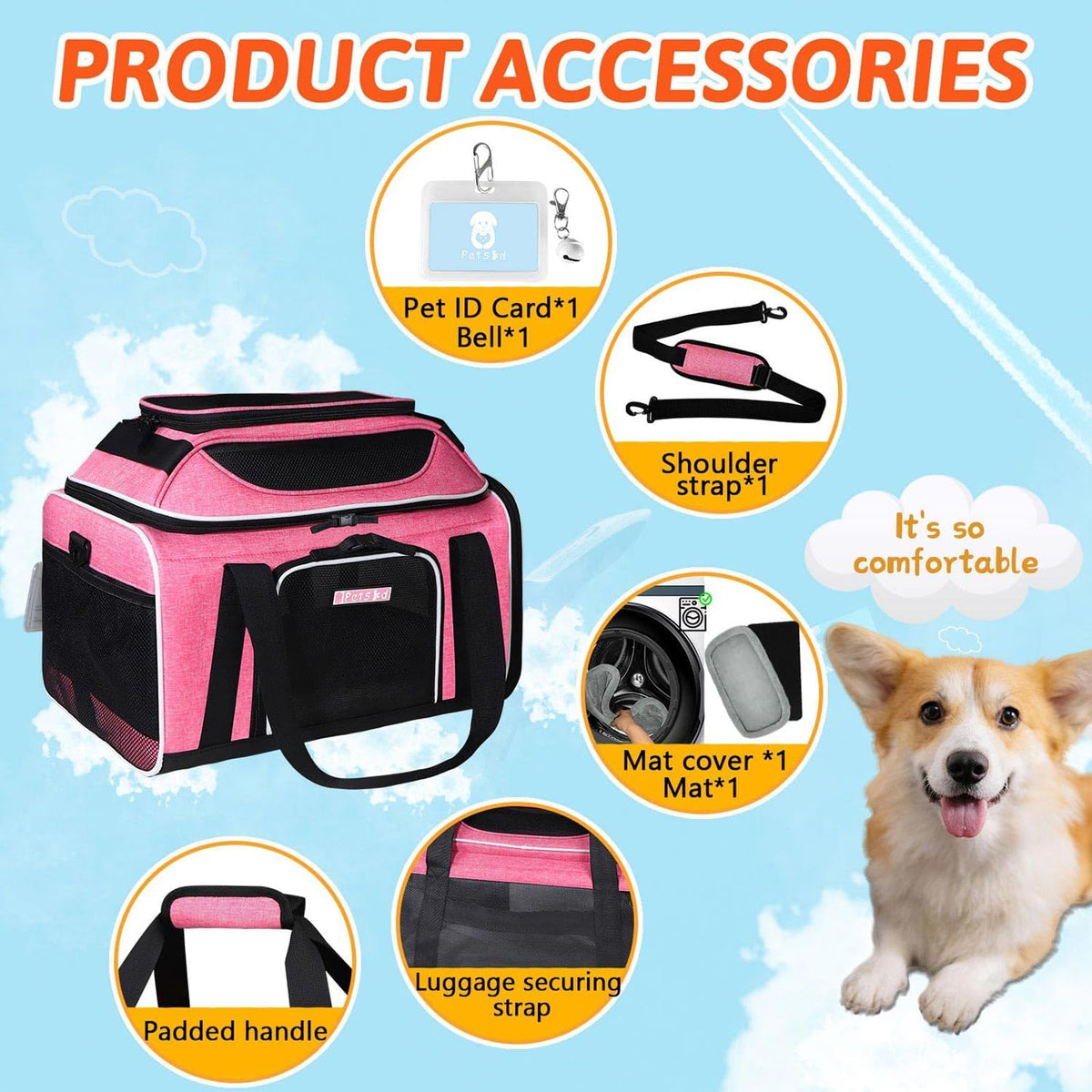 Petskd Top-Expandable Small Pet Carrier 17"x11"x9.5" Airline Approved
