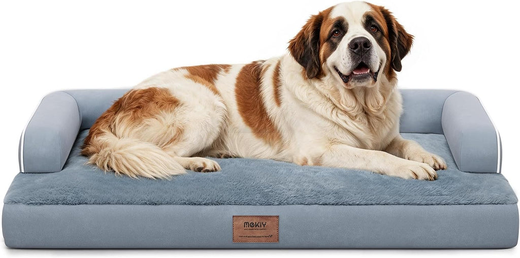 MEKIY Orthopedic Waterproof Jumbo Dog Bed with Bolster for Extra Large Dogs