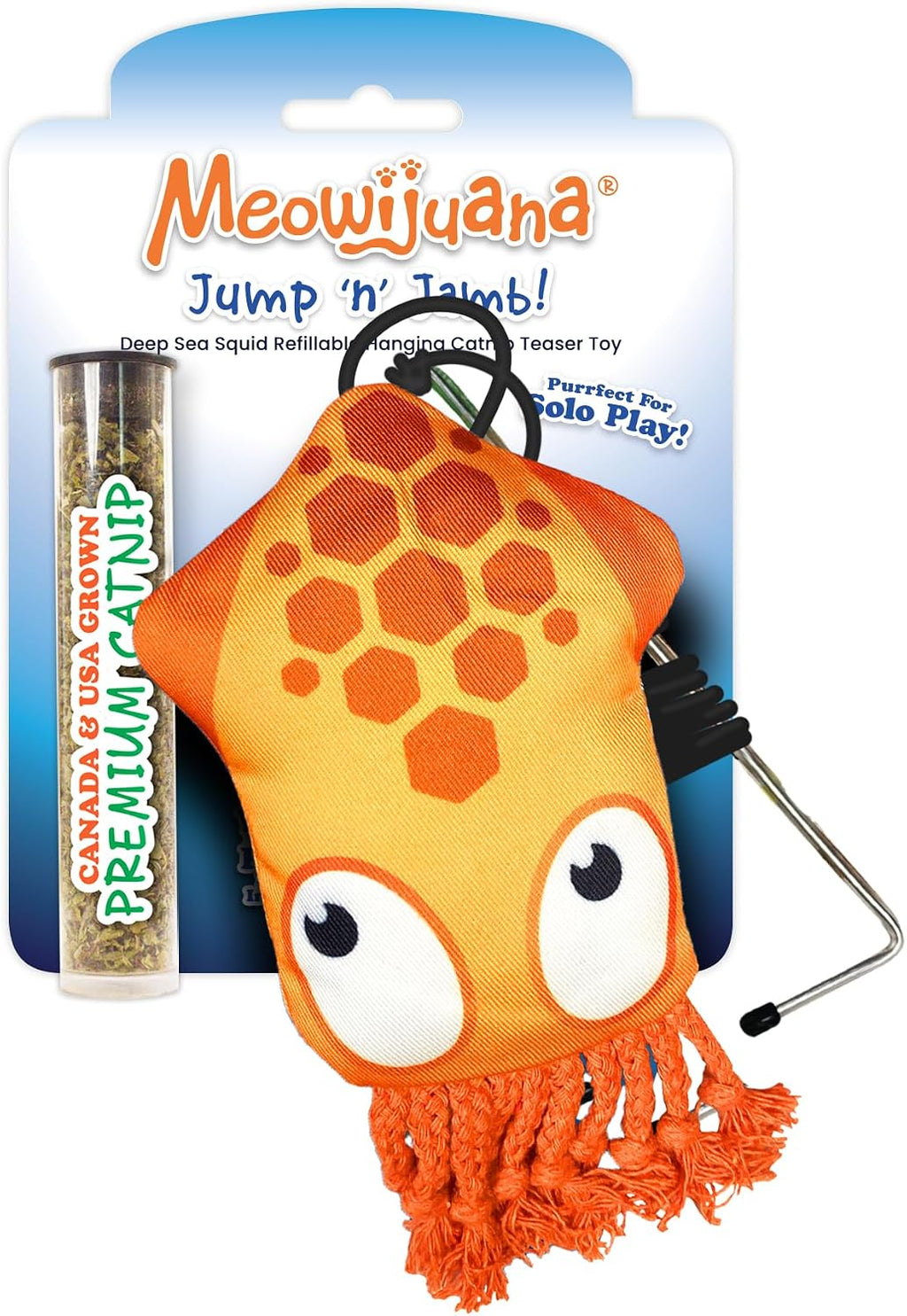 Meowijuana Jump 'n' Jamb Door Hanging Squid Cat Toy | Refillable Plush