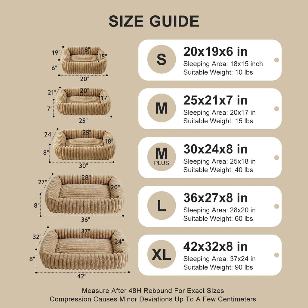 FURTIME Dog Beds Large Sized Dog, Washable Orthopedic Pet Bed with Removable Cover, Rectangle Soft Calming Sleeping Puppy Bed Durable Pet Cuddler with Anti-Slip Bottom, Beige, L(36"x27"x8")