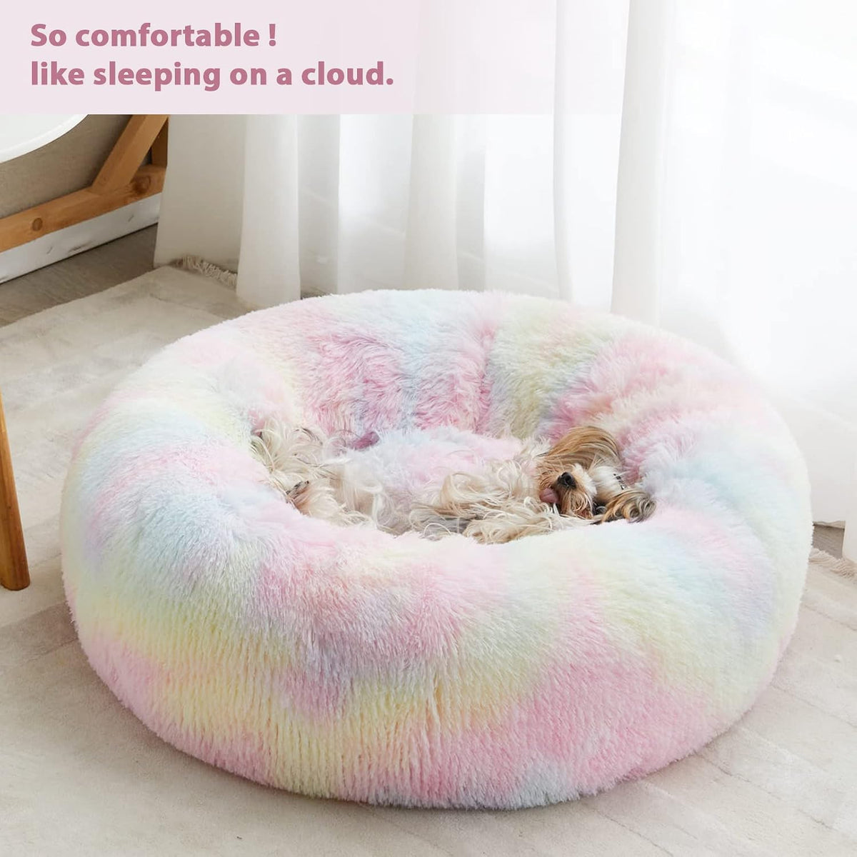 WNPETHOME Medium Round Calming Dog Bed Cat Bed for Comfy Sleep