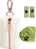ARING PET Velvet Dog Waste Bag Holder, White Doggy Poop Bags Dispenser Attach to Any Leashes, Portable Washable Pet Waste Pouch Dispenser with Metal Zipper