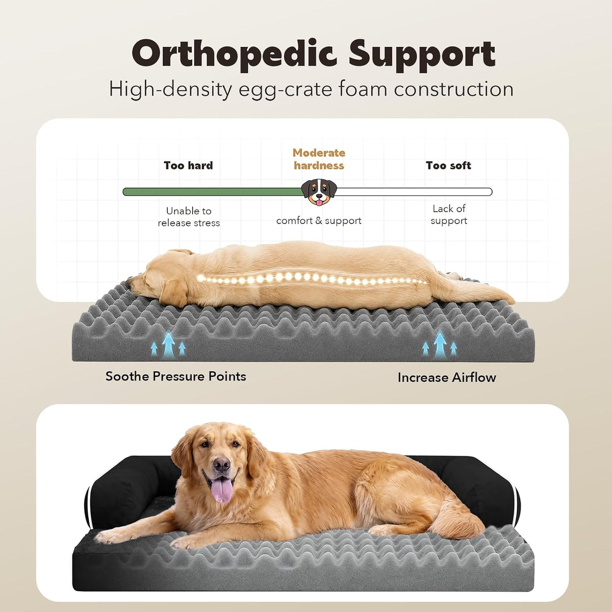MEKIY Orthopedic XL Dog Bed with Bolster for Extra Large Size Dogs
