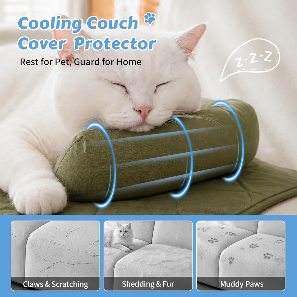 Cooling Dog Bed Mats with Neck & Head Support, 31.5 x 23.62 inch Army Green
