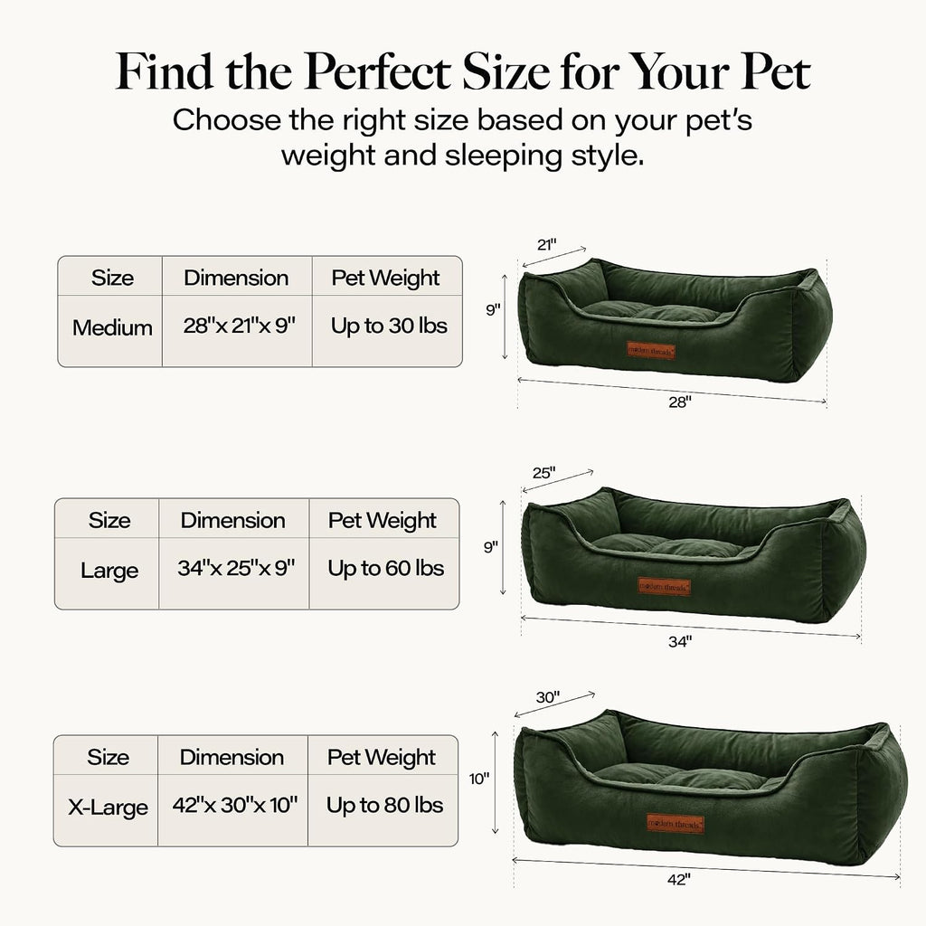 Modern Threads Luxury Dog Bed - Comfortable Tufted Velvet Cushion for Small to Large Dogs - Machine Washable - Durable & Cute Sleep Space for Pets - Pamper Your Pet with Cozy Beds - Forest Green