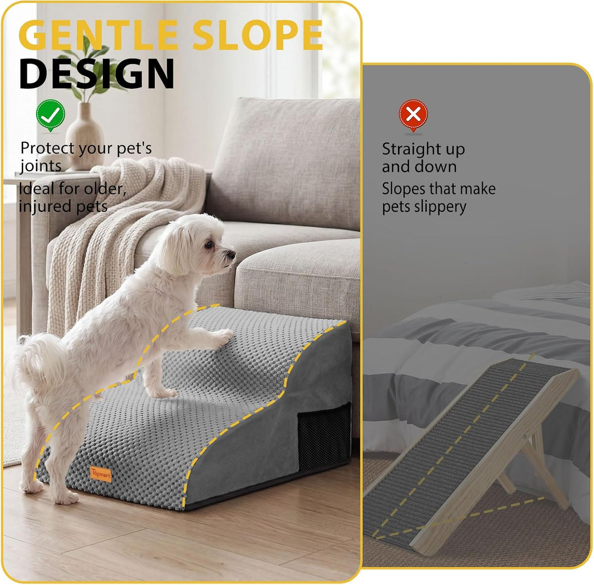 2-Step Dog Stairs for Small Dogs, Non-Slip Foam Pet Steps for Low Couch Bed