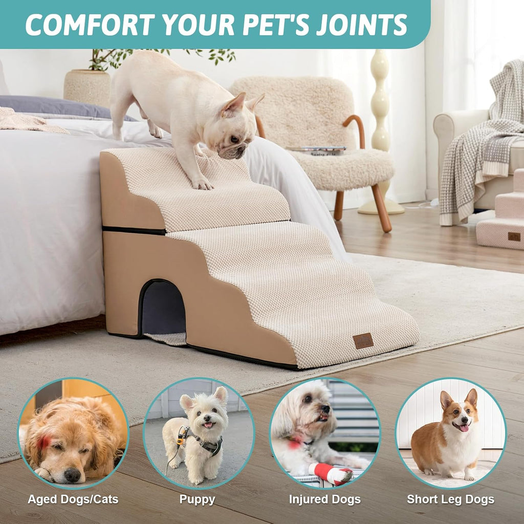COZY KISS Dog Stairs,with condo,22.4" H 5 Steps for Bed,Beige