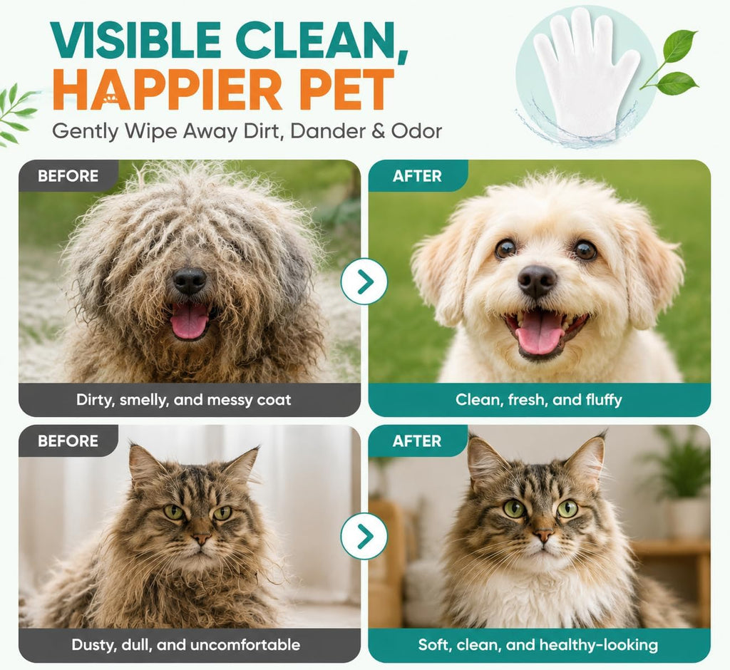 50 Pcs Pet Glove Wipes for Dogs & Cats, Pet Cleaning Gloves
