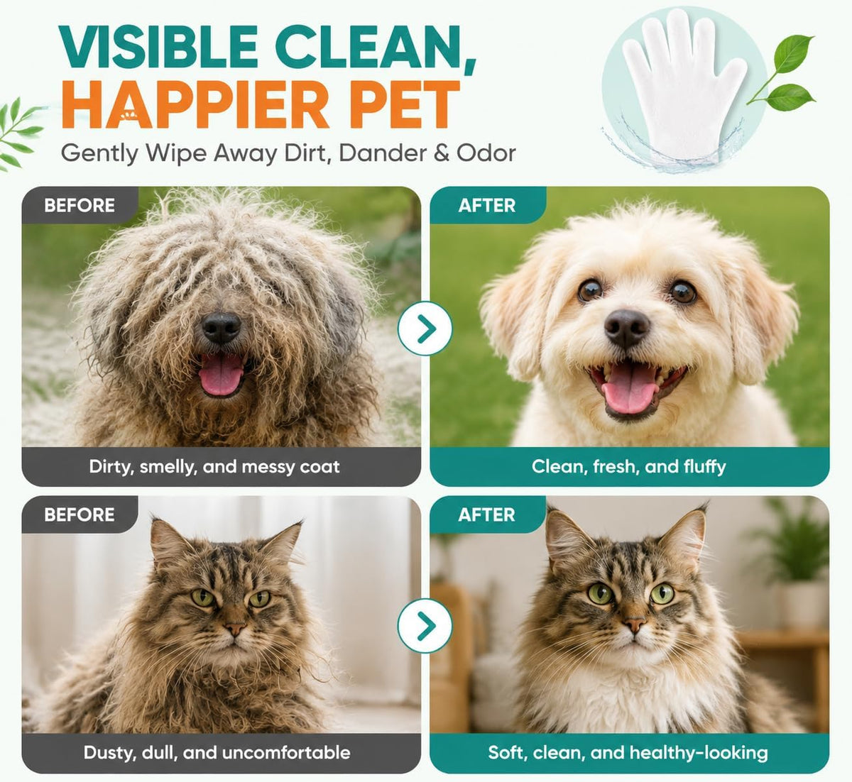 50 Pcs Pet Glove Wipes for Dogs & Cats, Pet Cleaning Gloves