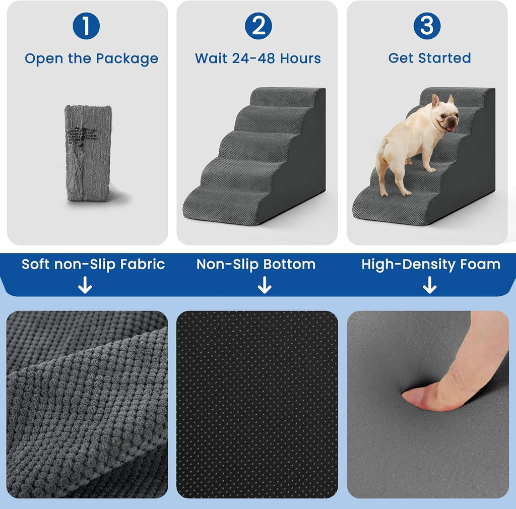Dog Stairs for High Beds 22.4" H,5-Step Pet Ramp for Small & Medium Dogs