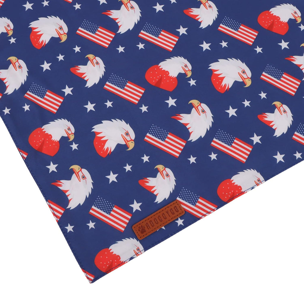 ADOGGYGO American Flag Dog Bandanas, Red Blue Patriotic Eagles USA Flag Scarf, Multi Size, 4th of July Bandana for Medium Large Dogs Pets (Large)