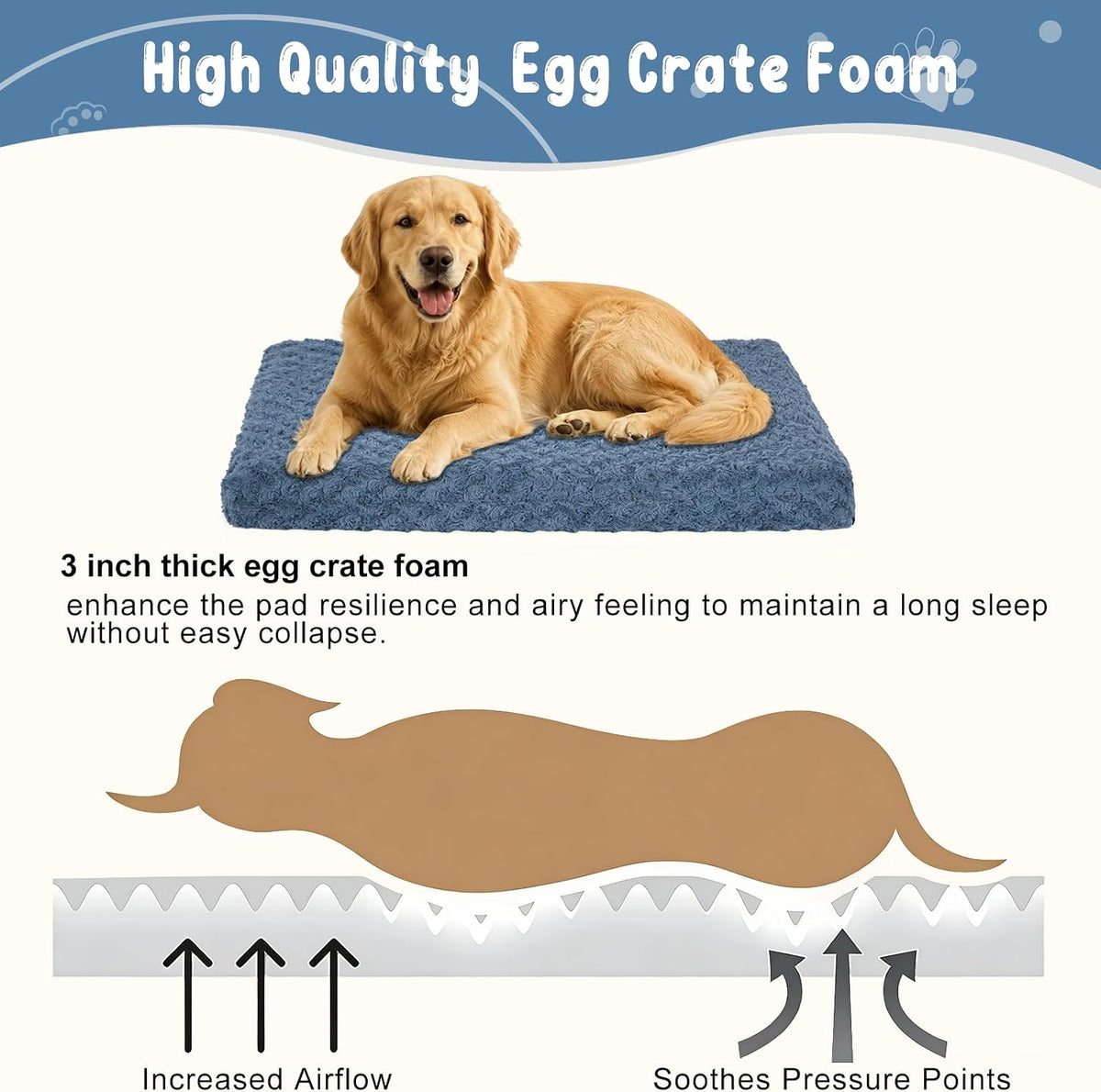 EMPSIGN Dog Bed Mat Crate Pad Mattress, Ultra Soft Pet Kennel, Navy, XXL
