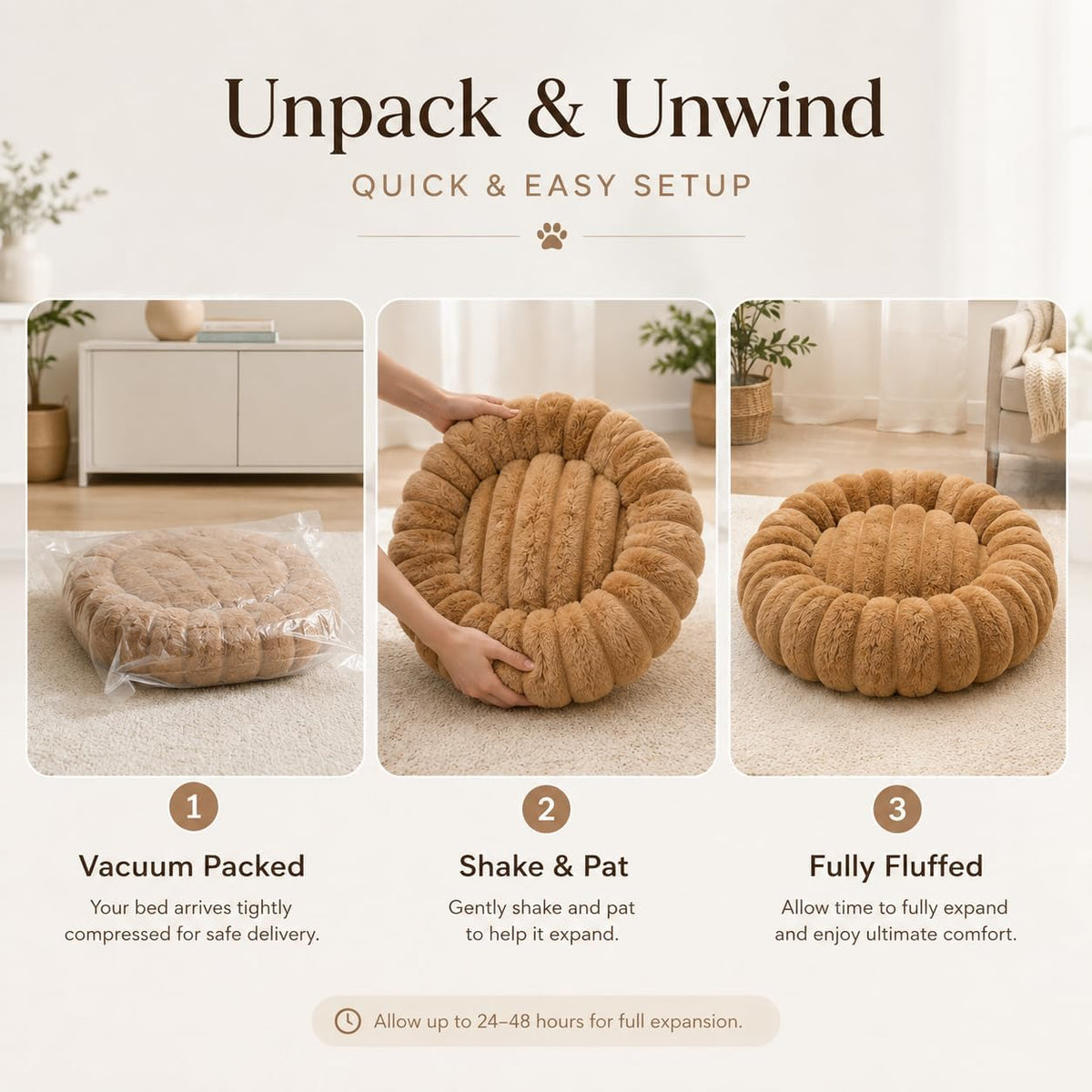Calming Dog Bed Medium Size Dog Donut Washable Pet Bed, 31.5” Khaki