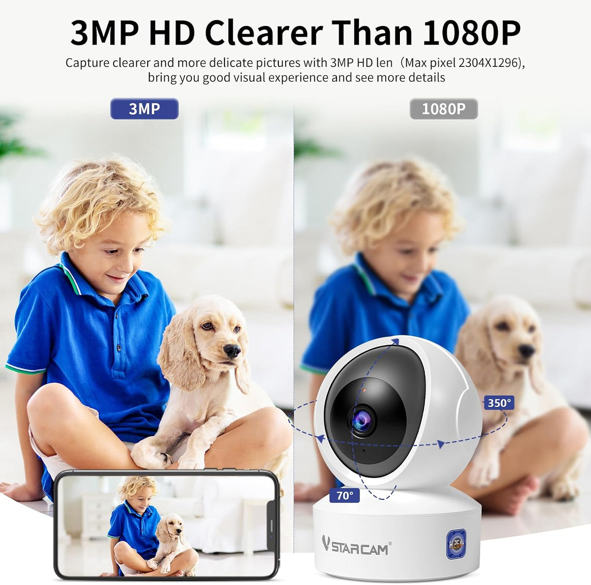 VSTARCAM Indoor Security Camera, 1080P HD WiFi Camera, Baby Camera, Pet Camera, Baby Monitor with Night Vision 2-Way Audio, Dog Camera with Phone APP, Motion Detection & Cloud Storage 02