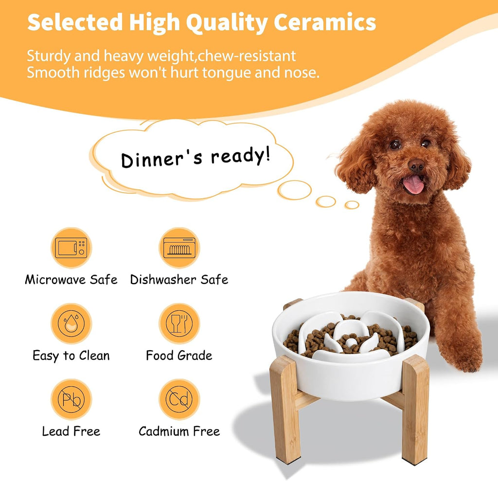 Elevated Slow Feeder Dog Bowl, 6.7" Ceramic Maze Dog Bowl with Stand