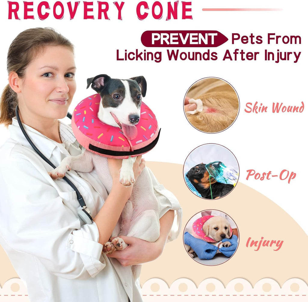 Inflatable Soft Dog Cone Collar for Small Medium Large Dogs & Cats Alternative After Surgery, Blow Up Pet Donut Neck Prevent from Biting Scratching, Comfy Adjustable Recovery Pillow