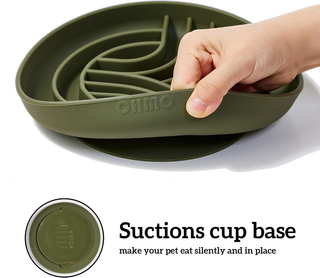OHMO Slow Feeder Dog Bowl, 7.9" Lick Mat for Dogs, Diamond, Camo Green