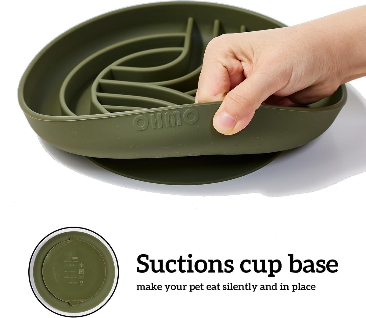 OHMO Slow Feeder Dog Bowl, 7.9" Lick Mat for Dogs, Diamond, Camo Green